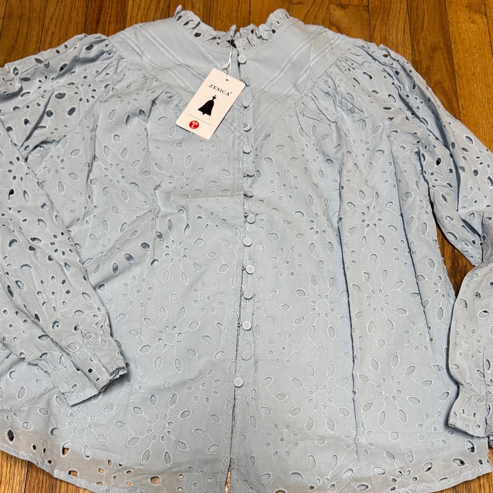 Zesica light blue long sleeve ladies blouse. NWT